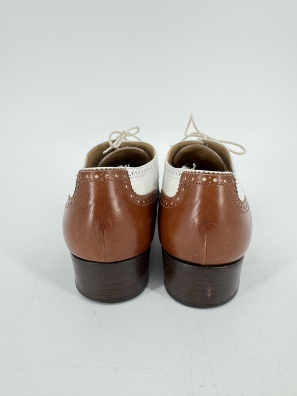 SALVATORE FERRAGAMO Size 9.5 White & Brown Leather Oxford