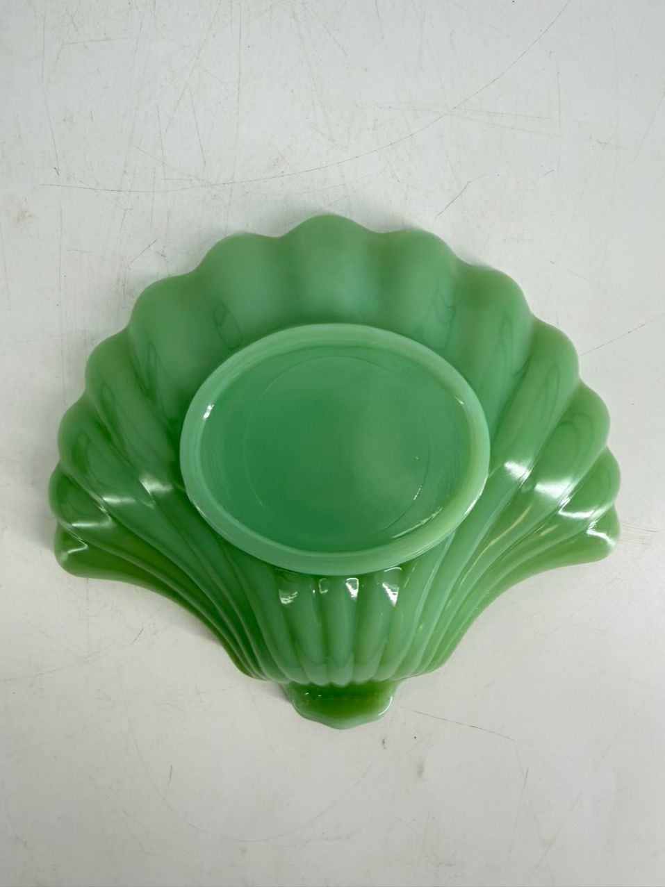 ANCHOR HOCKING Green Depression Glass Shell Set Of 6 Dessert Plates
