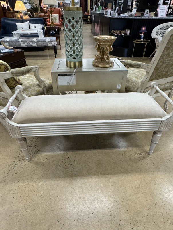 Wood Cream Suede-Like Upholstered Bench