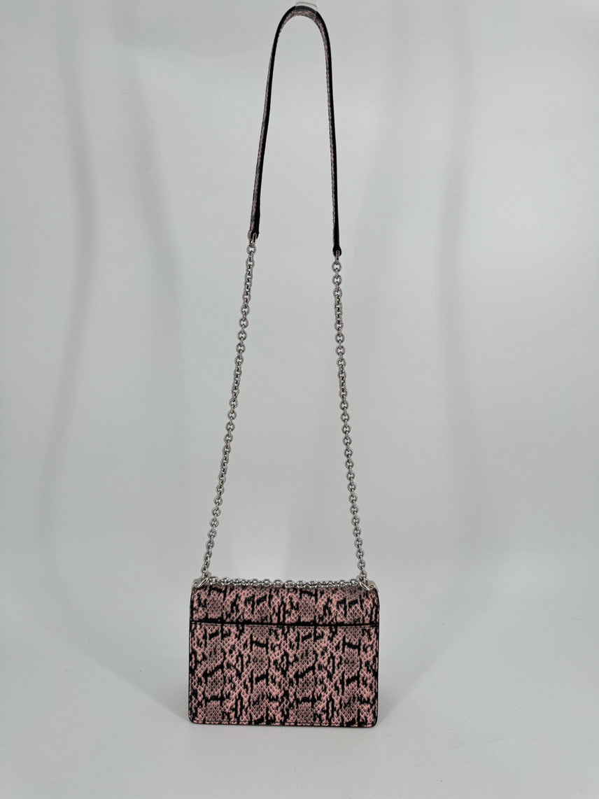 FURLA Pink & Black Snakeskin Print Leather Crossbody Bag