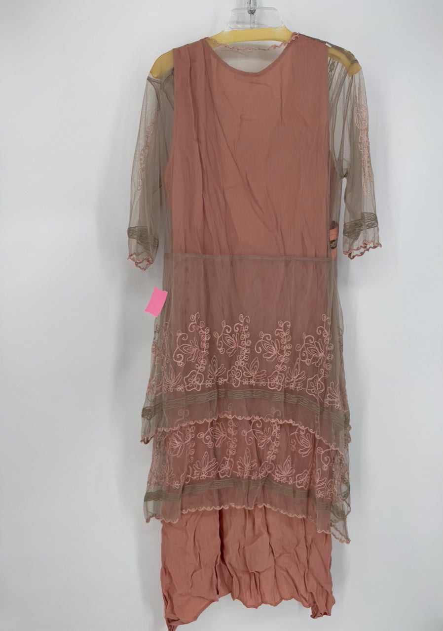 NATAYA Size L Blush Lace Embroidered Dress NWT