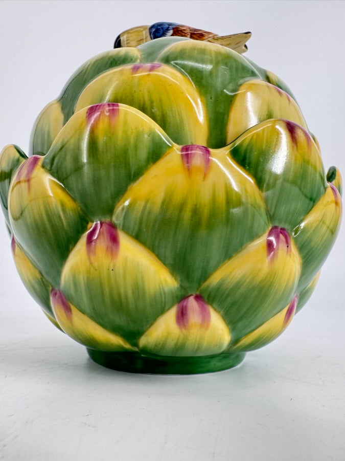 CHELSEA HOUSE Green & Yellow Porcelain Artichoke w/ Bird Box