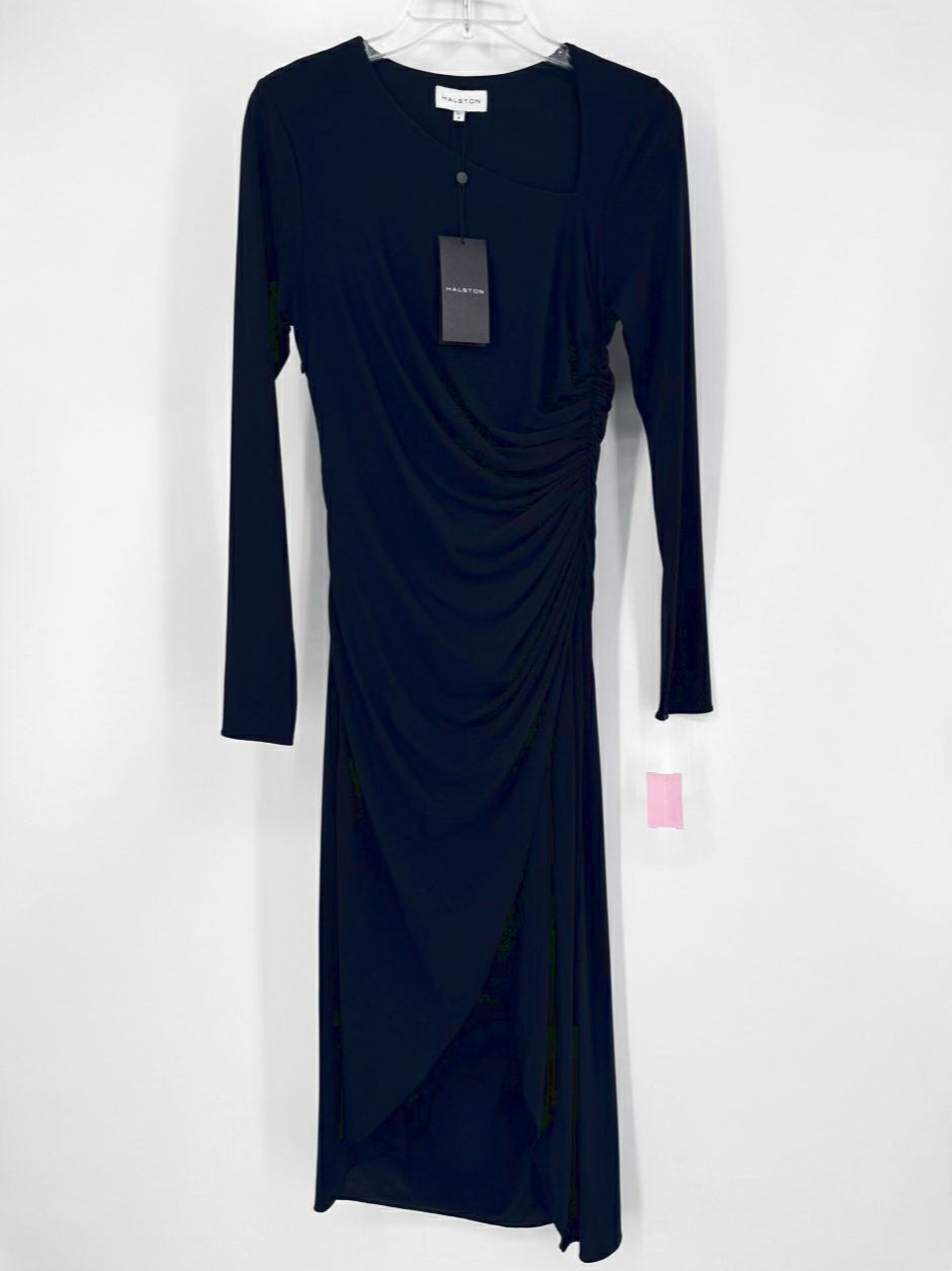 HALSTON Size 8 Midnight Rouching Giorgia Jersey Cocktail Dress NWT