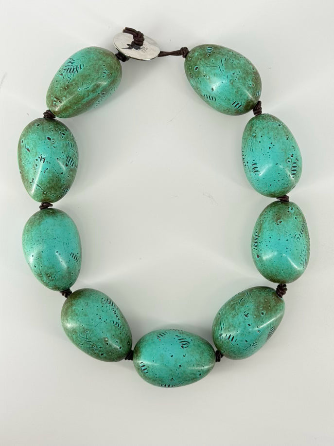 RALPH LAUREN Blue Beaded Necklace w/ Button Closure