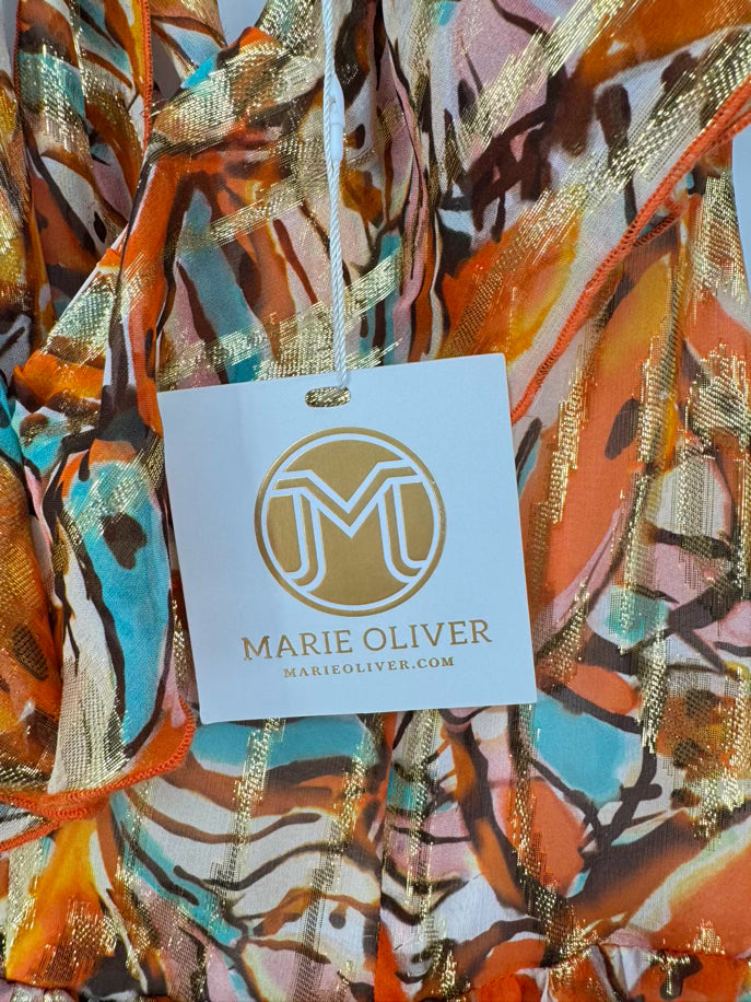 MARIE OLIVER Size 6 Orange Metallic Print Jayda Dress NWT