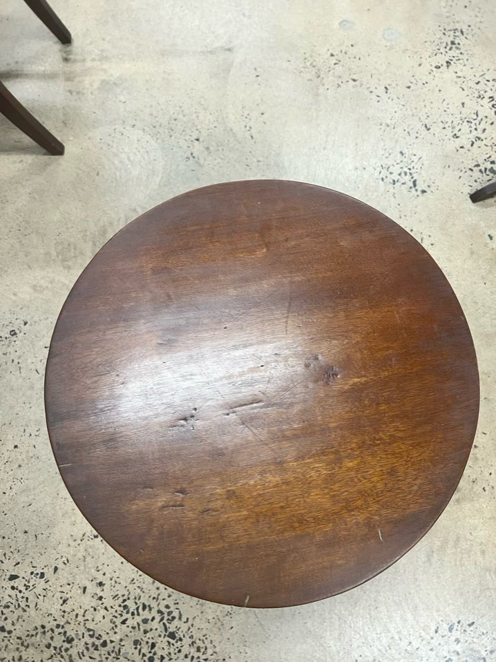 ANTIQUE Wood Round Occasional Table w/ Tripod Legs