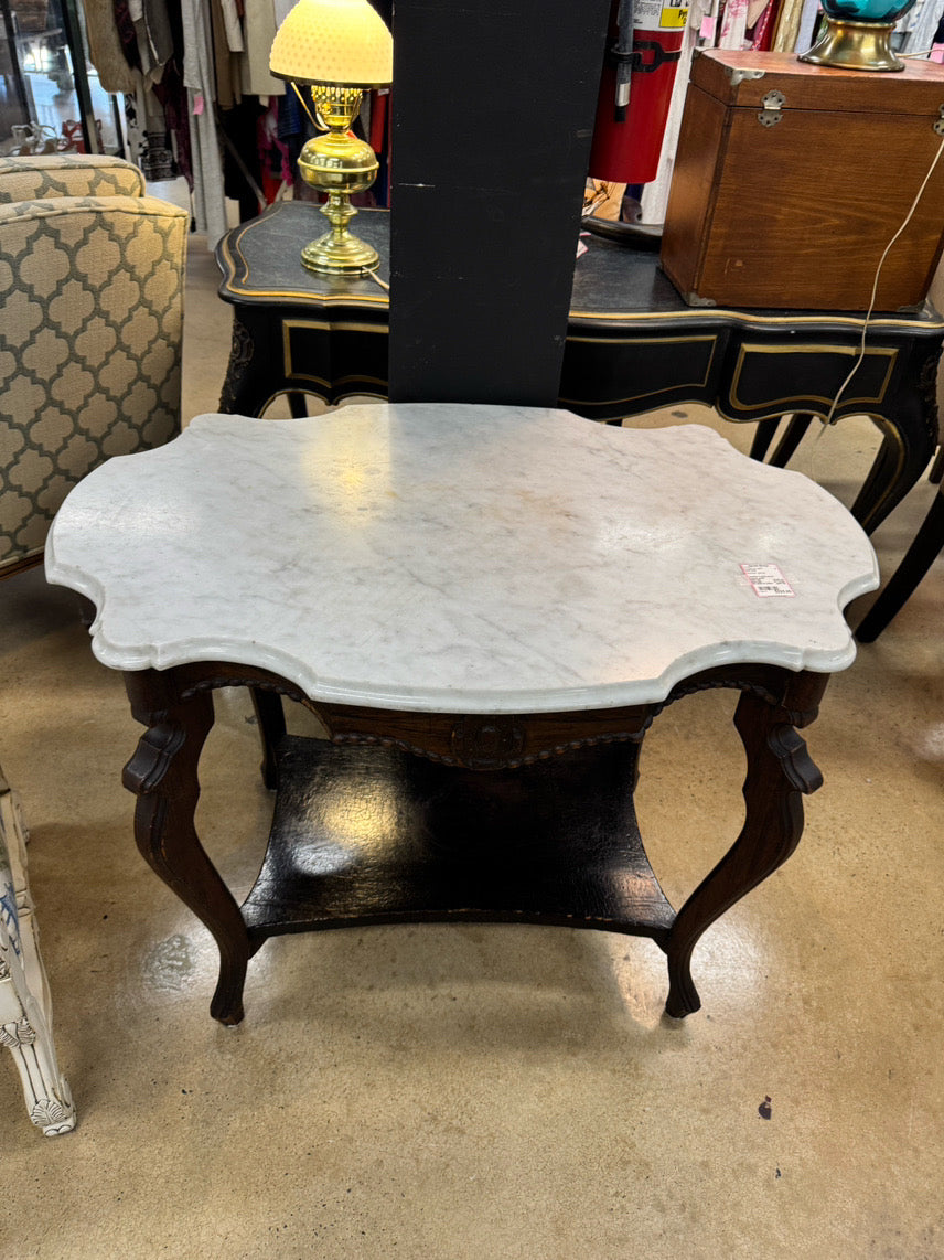 VINTAGE Wood & Marble Victorian Occasional Table