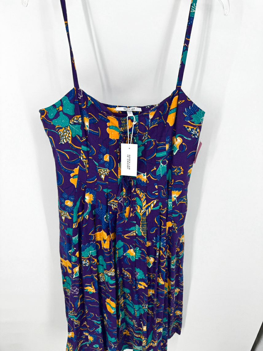 DEREK LAM 10 CROSBY Size 14 Purple & Yellow Flowers Sleeveless Dress NWT