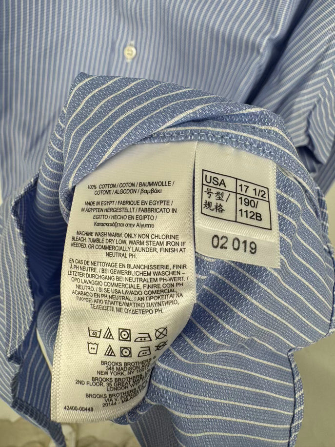 BROOKS BROTHERS Size 35 Blue Stripe Dress Shirt NWT