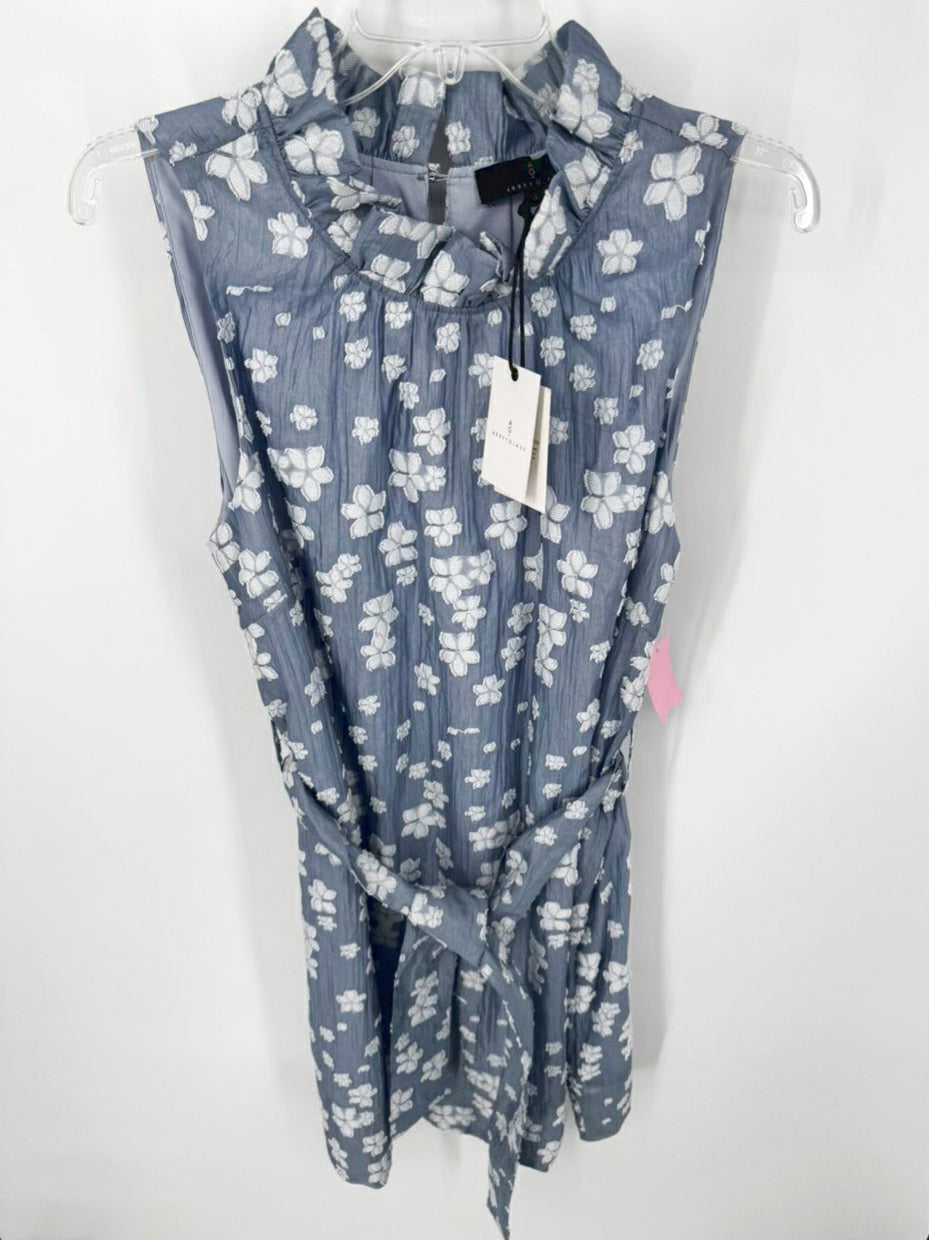ABBEYGLASS Size XL Slate Blue Textured Floral Sleeveless Belted Betty Dress NWT