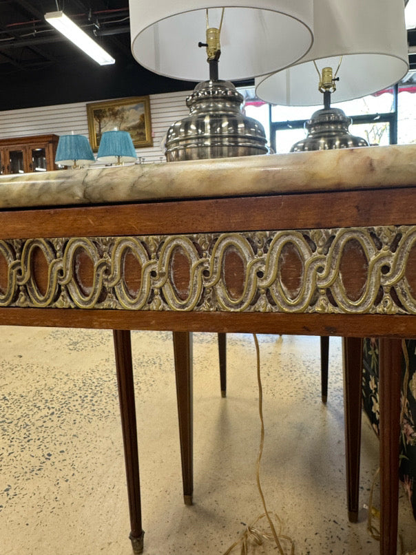 VINTAGE Wood & Marble Square French Occasional Table