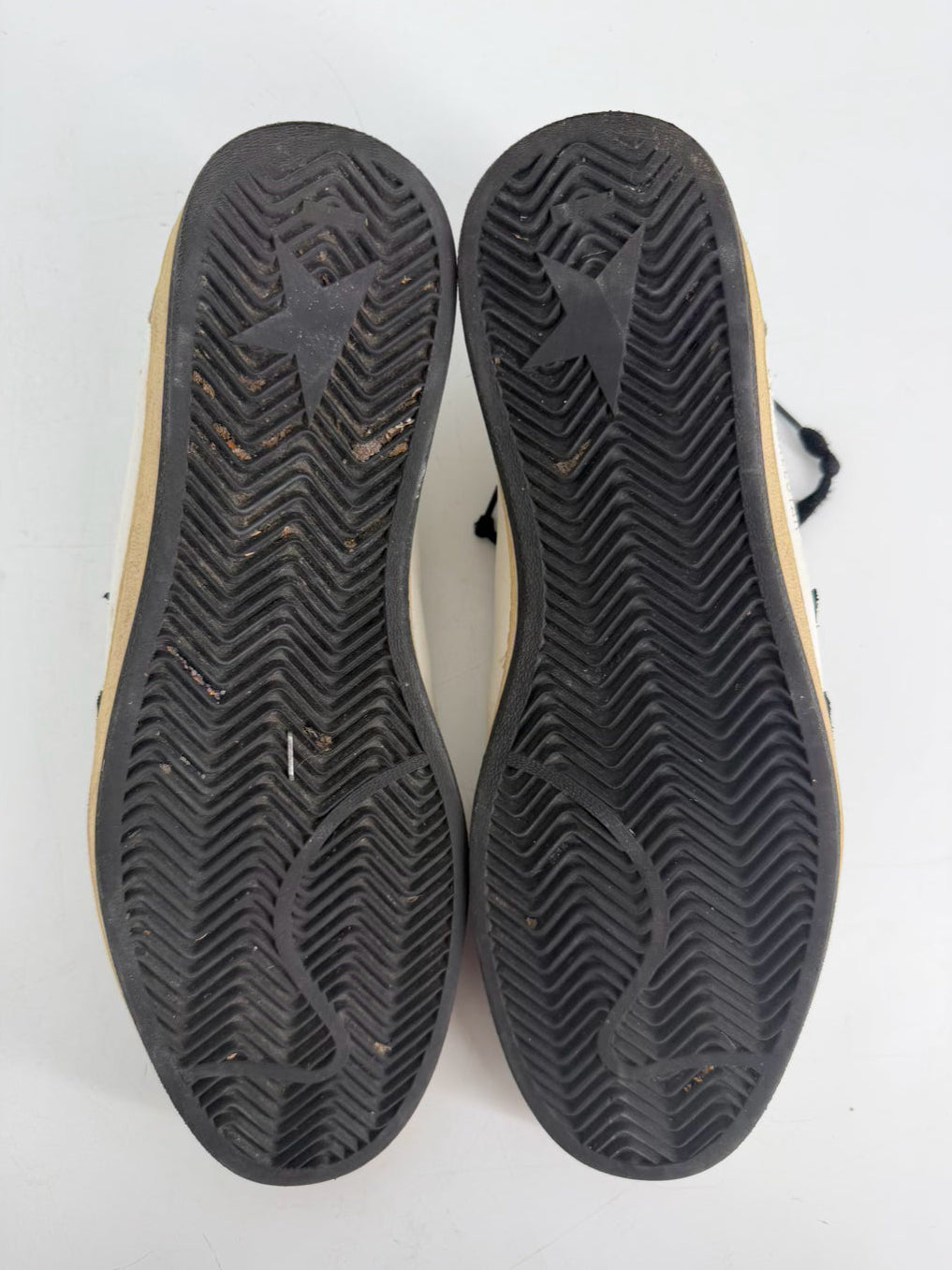 GOLDEN GOOSE Size 45 White & Black Leather Sparkle Sneakers