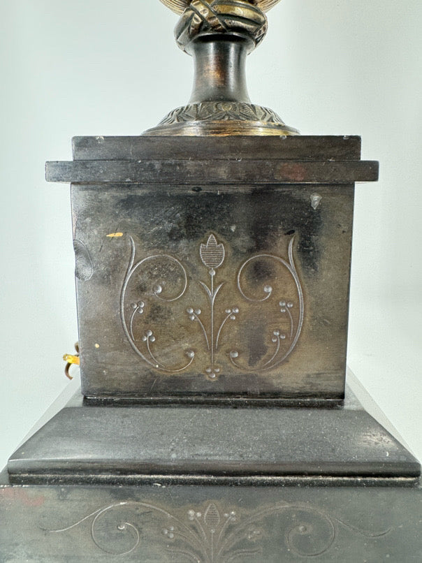 Black Neoclassical Urn Style Figural Pair of Lamps