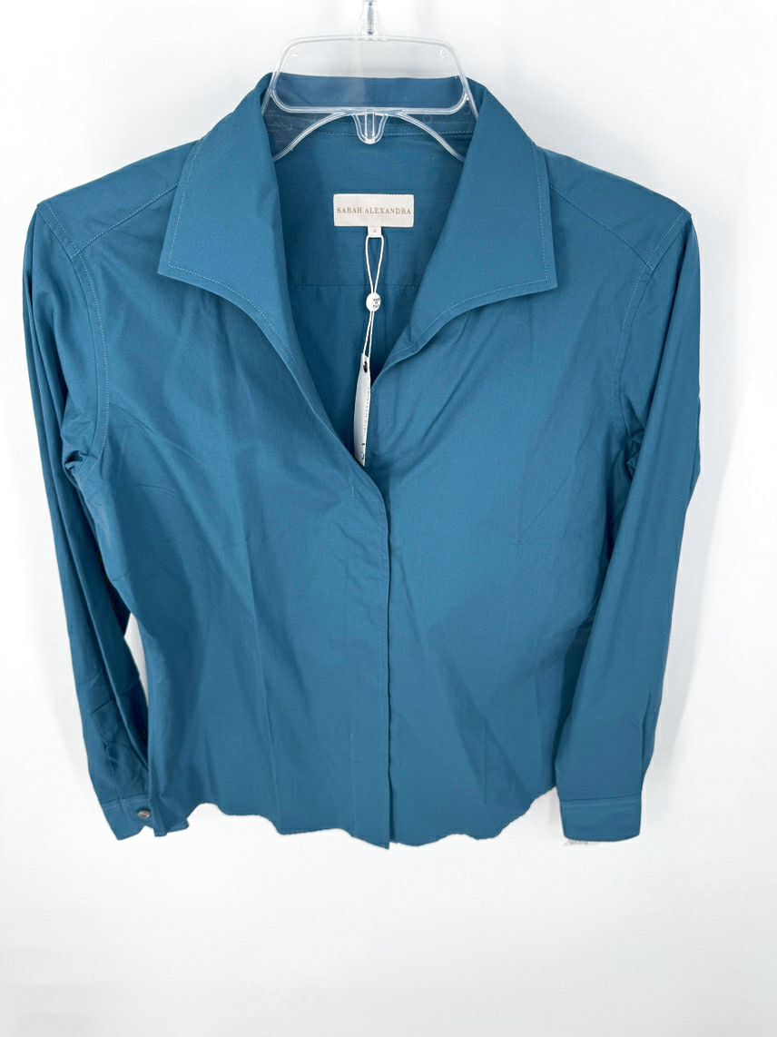 SARAH ALEXANDRA Size 4 Teal Cotton Button Down Blouse NWT