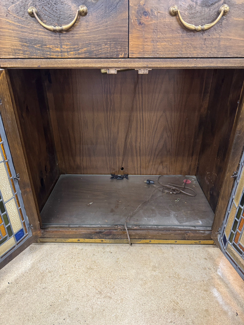 HABERSHAM Wood & Stained Glass Bar Cabinet