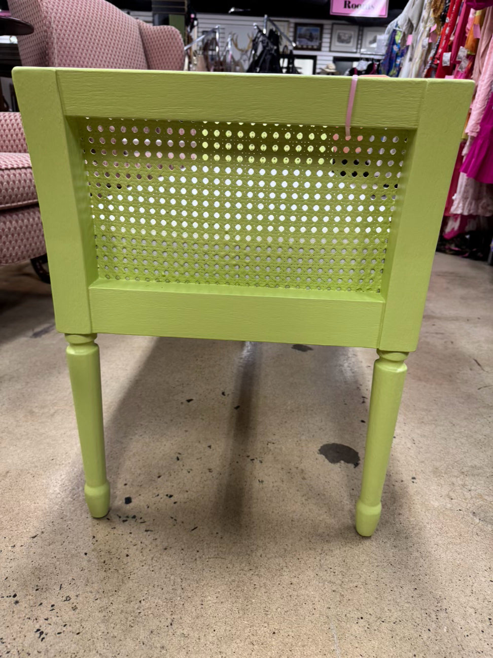 Green Painted Wood Ivory Tufted Bench