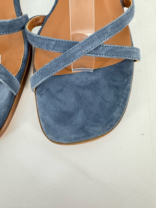 MARGAUX Size 40.5 Powder Blue Suede Lace-Up Sandals