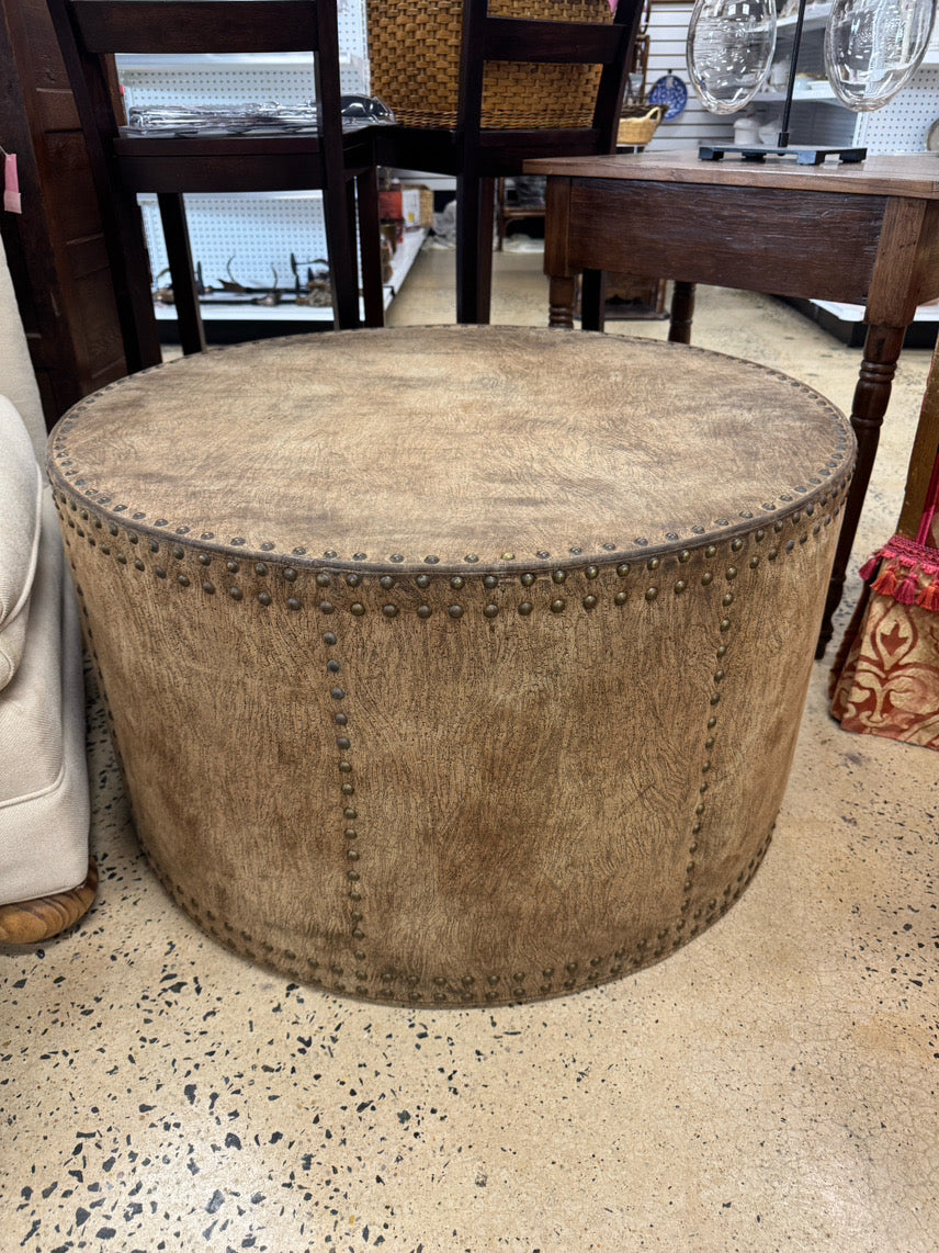 ROUND Cork-Look Fabric light tan Ottoman