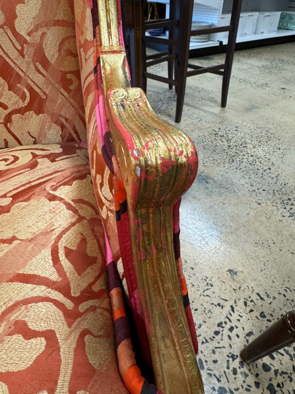 Gold & Salmon Wood & Upholstered Tassel Louis XVI Chair