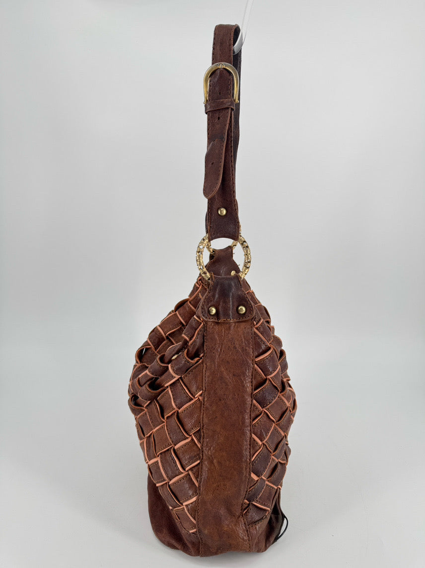 TRACY REESE Cognac Leather Woven Purse