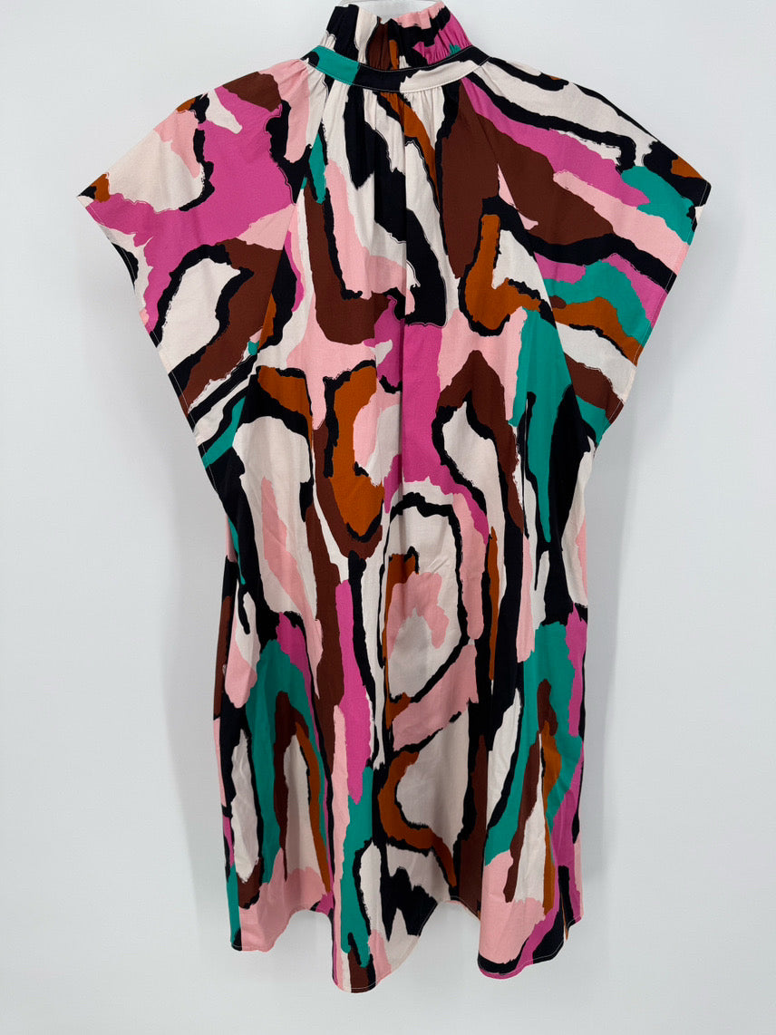 CROSBY BY MOLLIE BURCH Size L Peach & Brown Print Wilhelmina Dress NWT