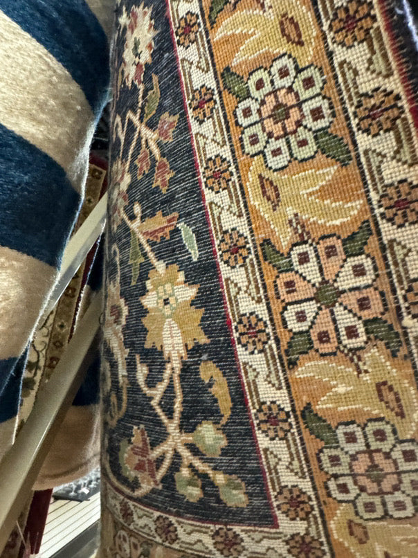 Cream & Gold Wool & Silk Oriental Area Rug