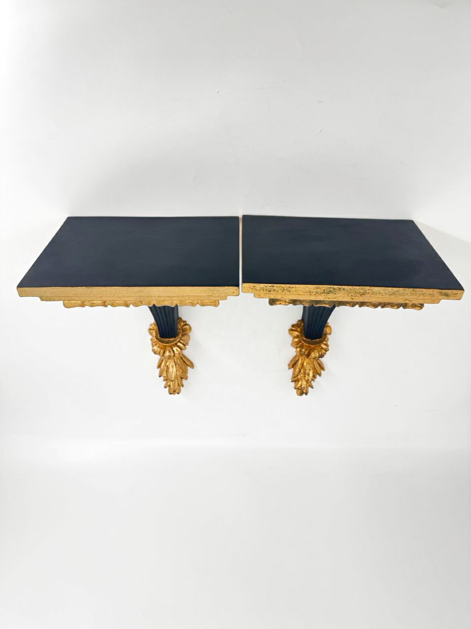 Black & Gold Wood Pair of Wall Brackets