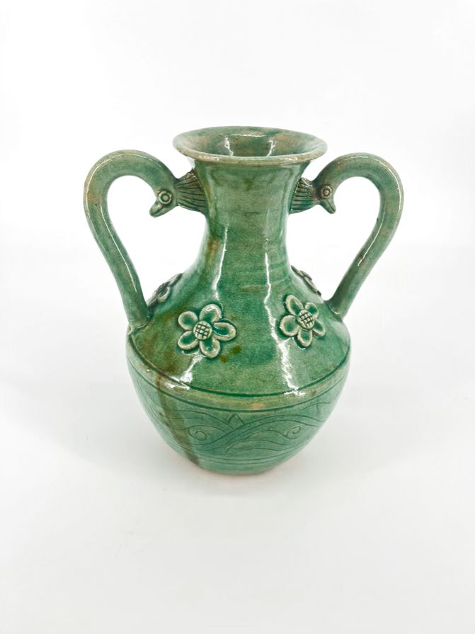 Celadon Embossed Flower Dragon-Shaped Handles Jug