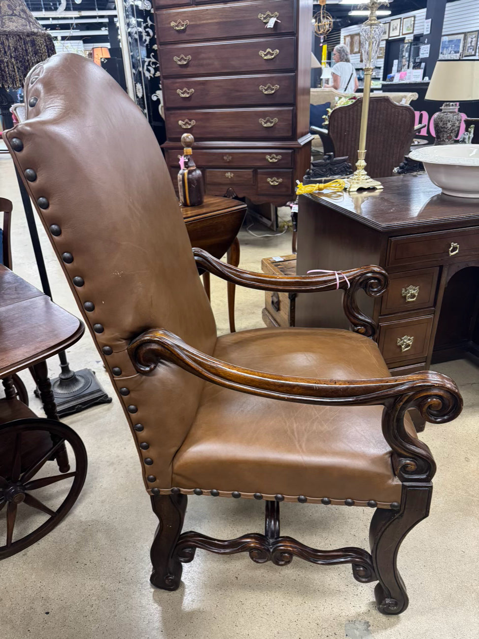 Wood & Leather Nailheads Chair