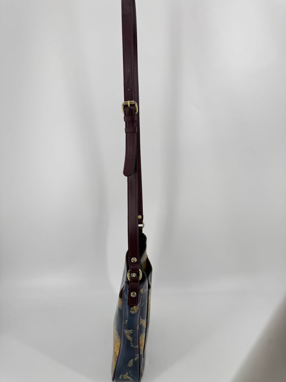 PATRICIA NASH Blue & Brown Leather Map Crossbody Bag