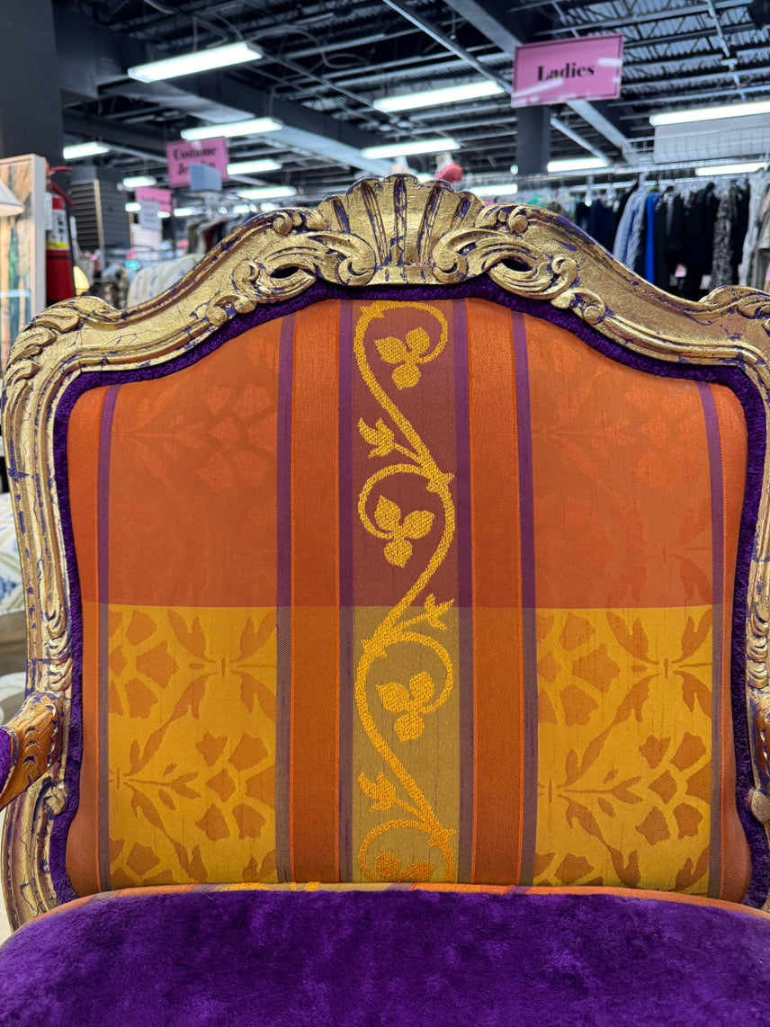 Purple & Orange Upholstered Gold Wood Louis XVI Chair