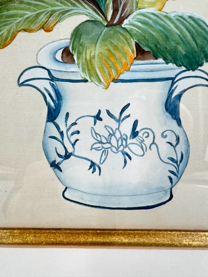 CHELSEA HOUSE Pink Flower w/ Butterfly Painting on Silk in Gold Frame