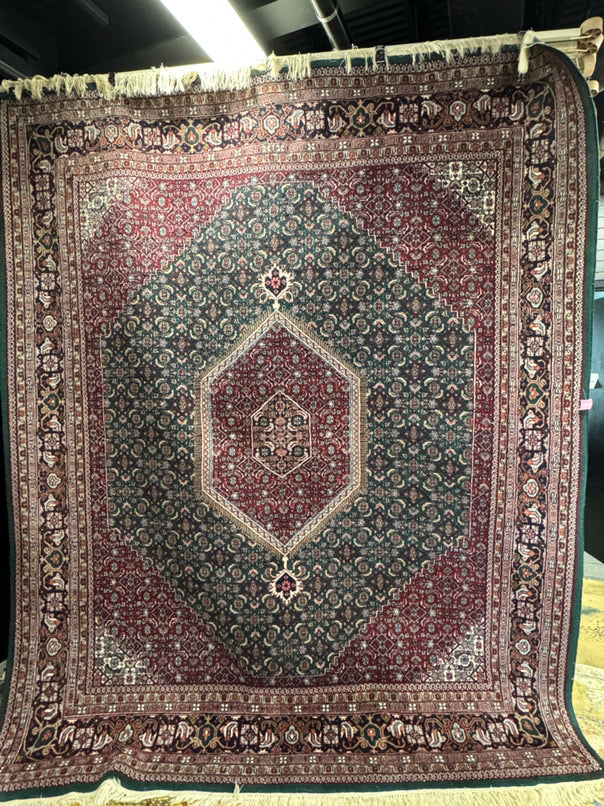 INDIA Green & Red Hand Knotted Wool Oriental Rug