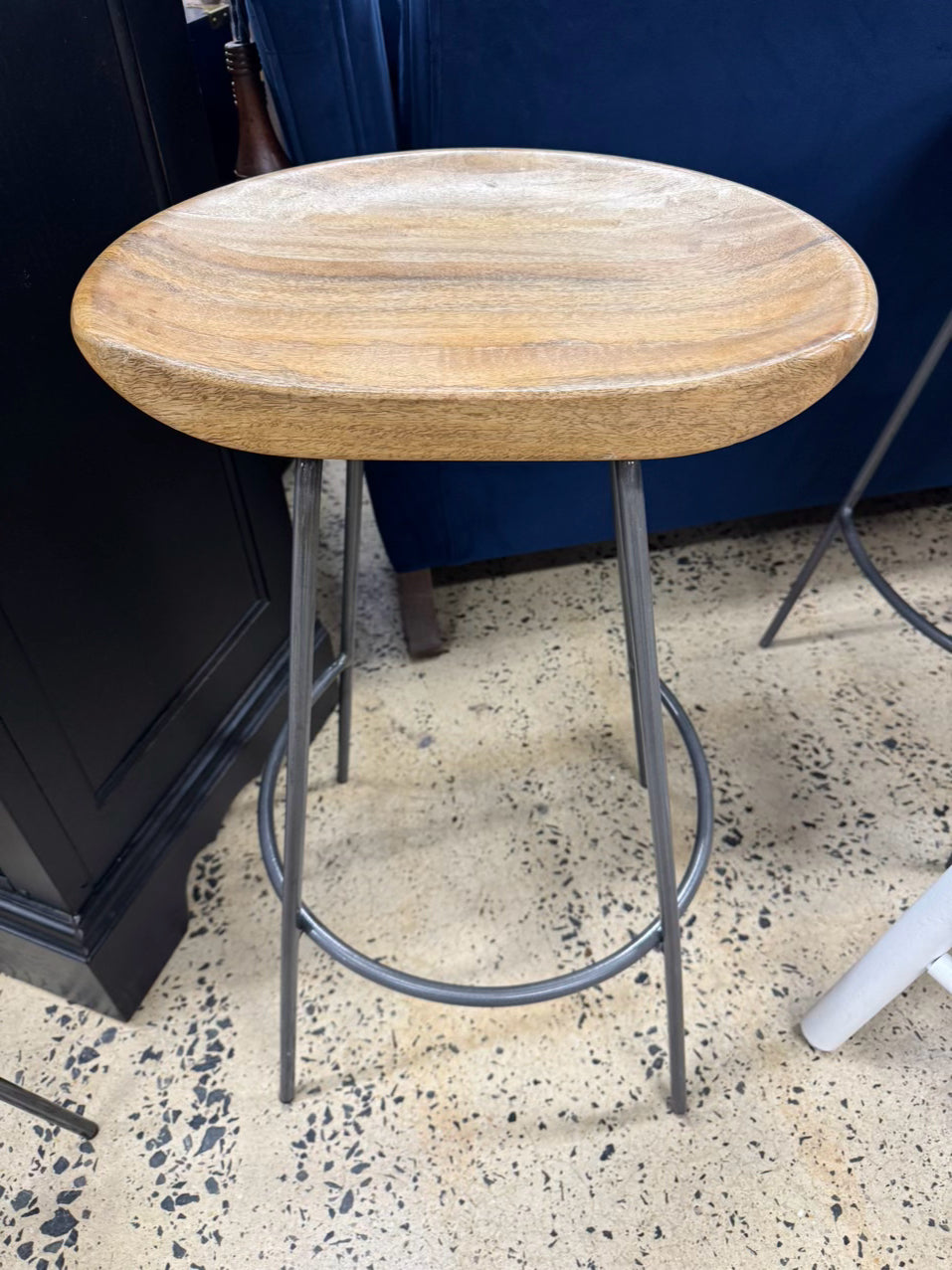 WEST ELM Natural Wood & Gray Steel Counter Stool