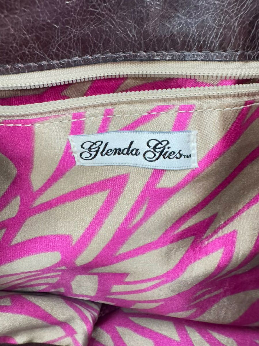 GLENDA GIES Purple & Brown Floral Velvet & Leather Purse