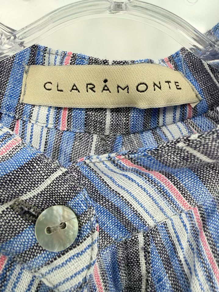 CLARAMONTE Size S/M Blue, White & Pink Stripe Blouse
