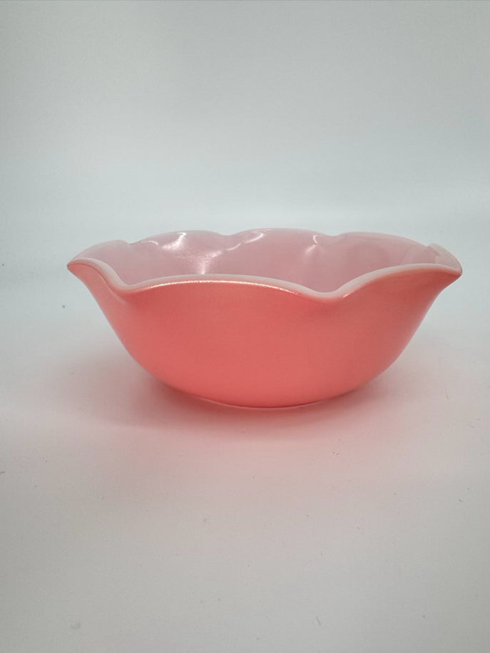 HAZEL ATLAS Pink & White Milk Glass Ripple Setting for 6