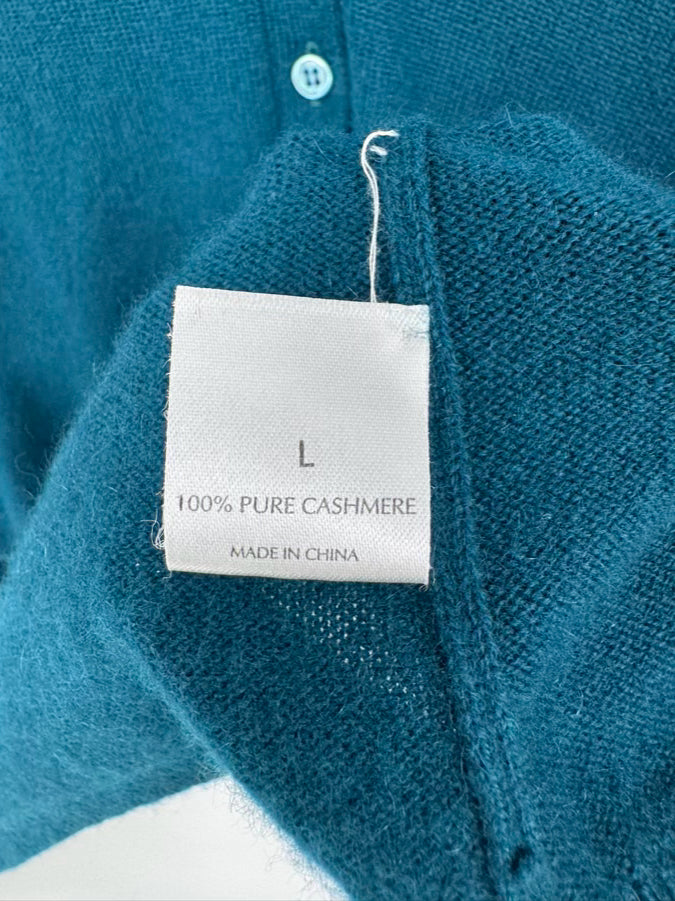 TSE Size L Teal Cashmere Cardigan