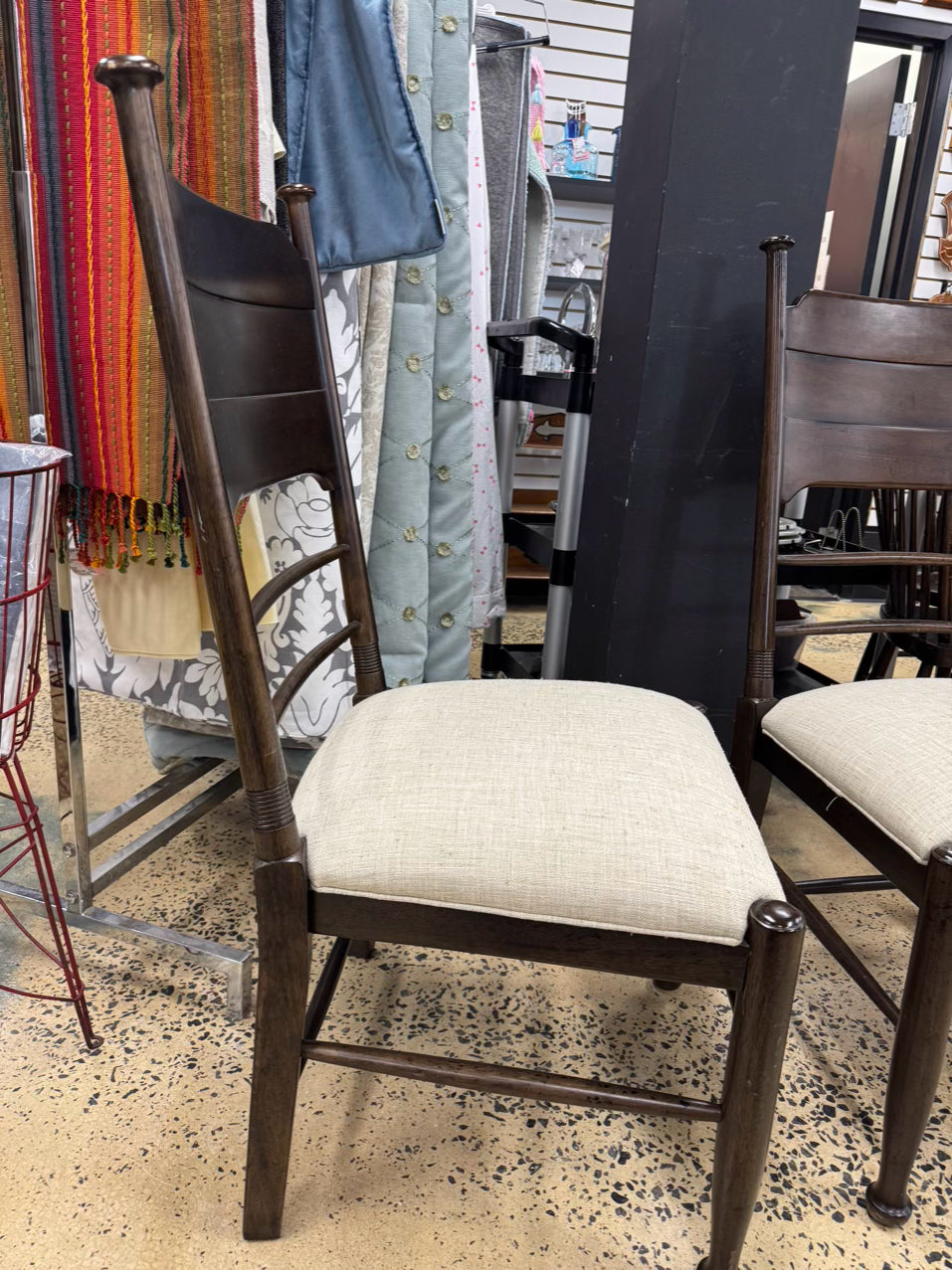 Dark Wood Cream Upholstered Pair of Side Chairs