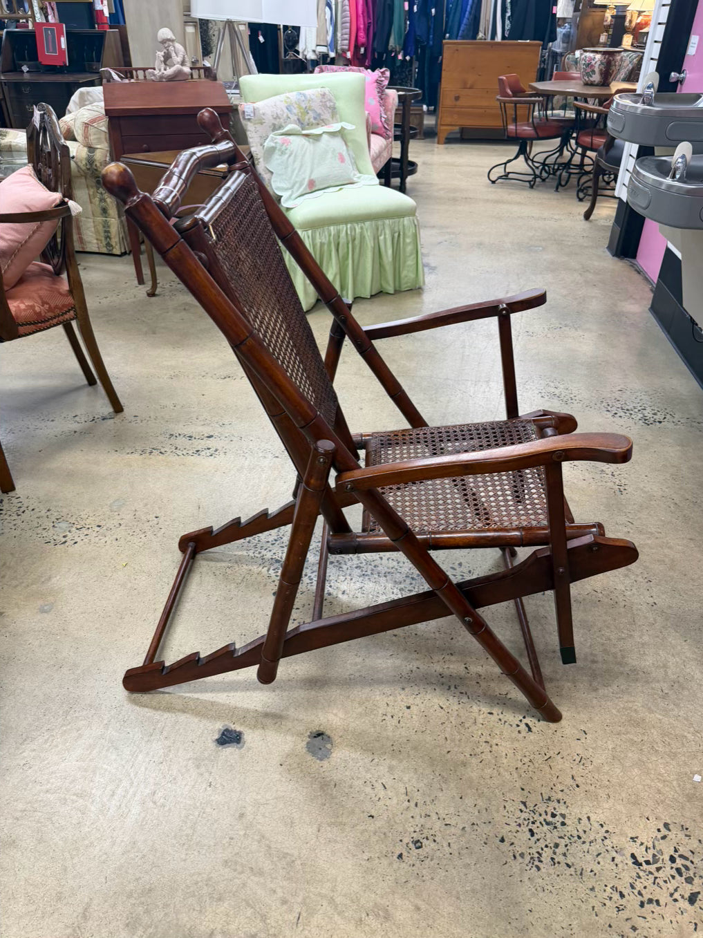 VINTAGE Wood & Cane Steamer Chair