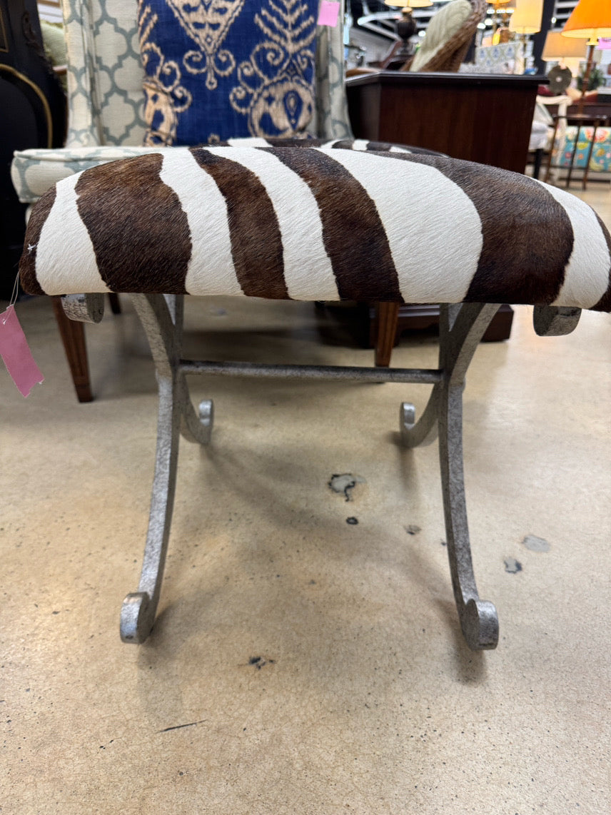 Brushed Silver Metal & Zebra Print Fabric Foot Stool