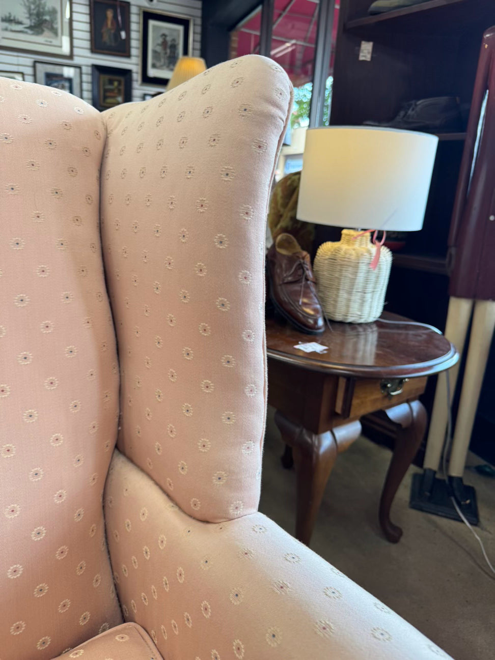 Pink Queen Anne Legs Wingback Chair