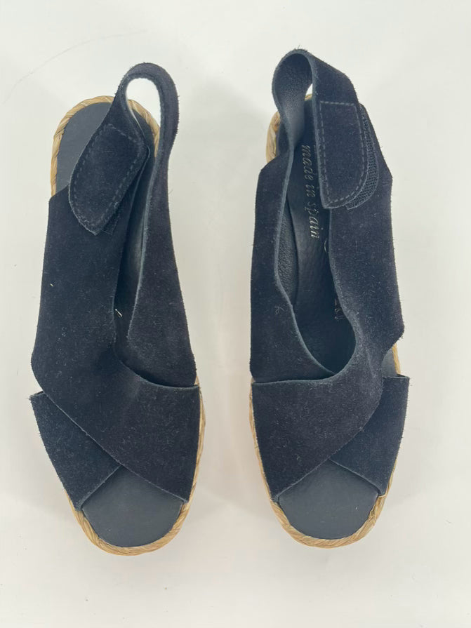 PEDRO GARCIA Size 38.5 Black Leather Espadrilles