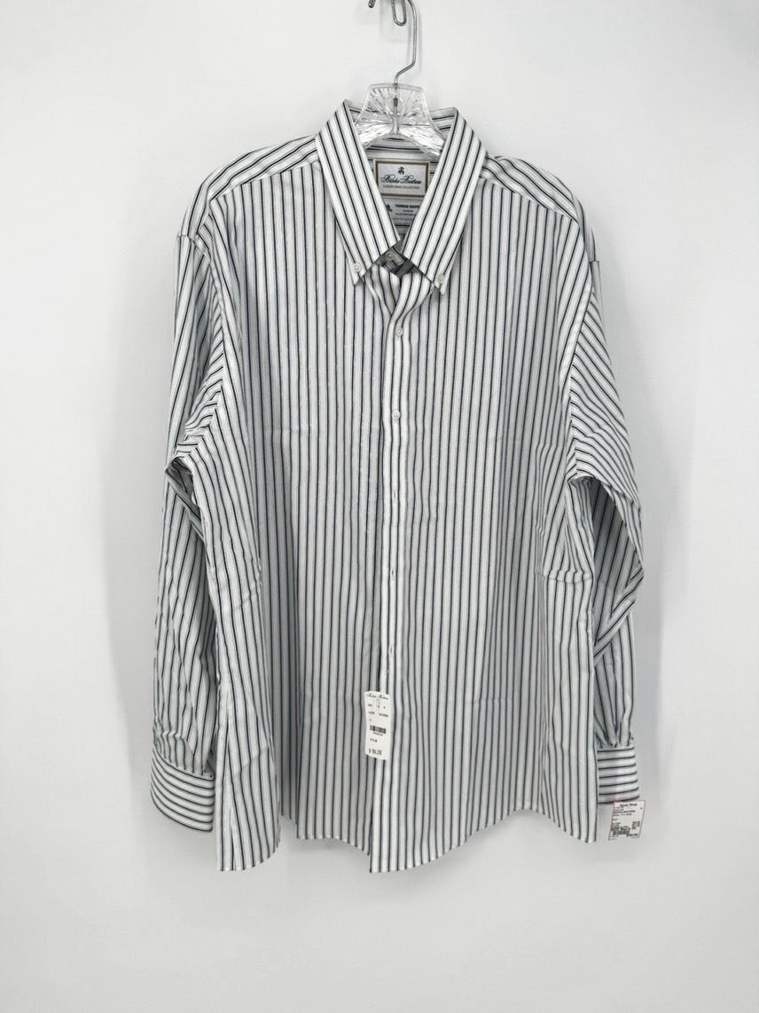 BROOKS BROTHERS Size 35 White Stripe Long Sleeve Shirt NWT