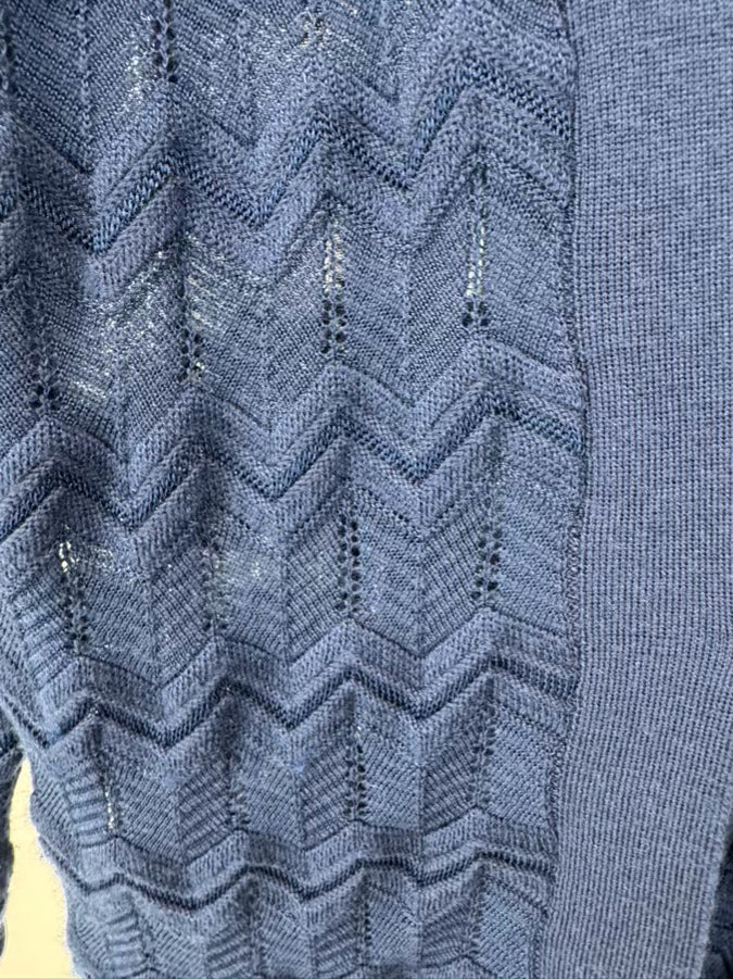 MISSONI Size 42 Navy Zig Zag Knit Cardigan