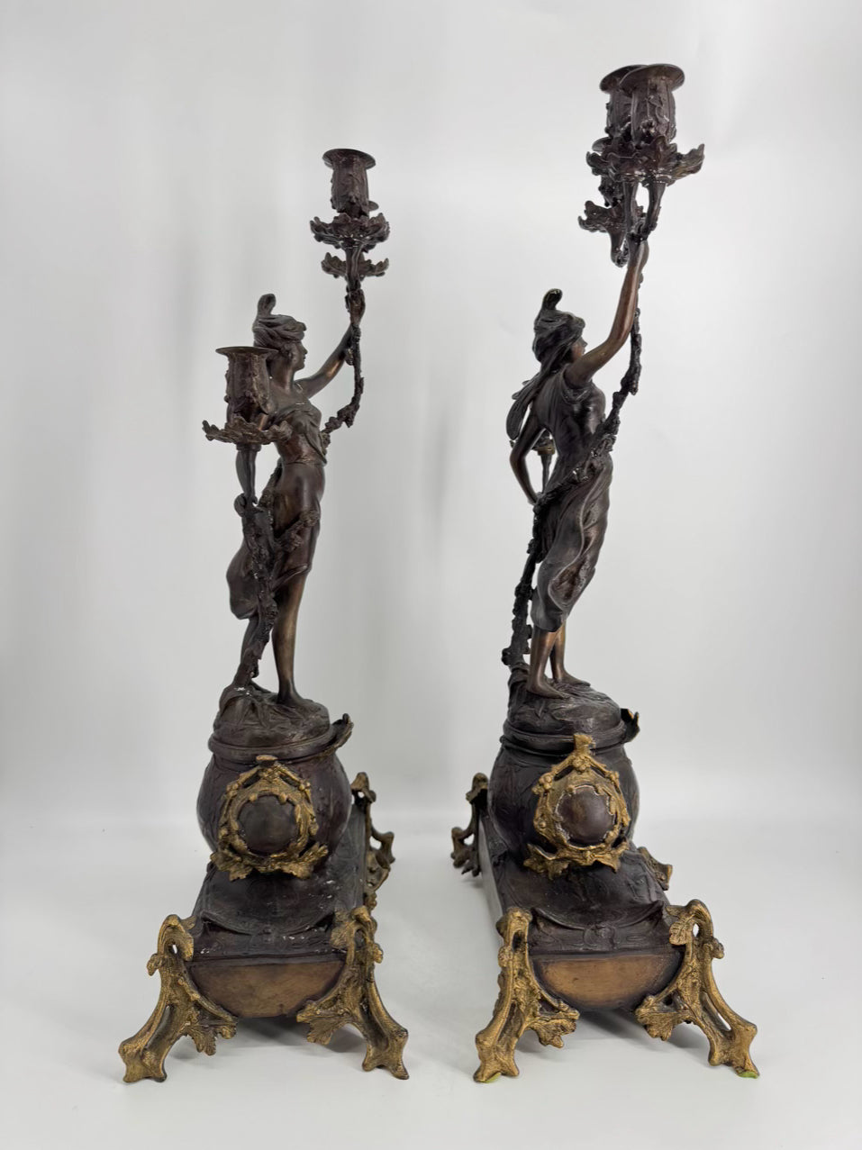 Bronze Decorative Ladies Pair of Candelabras