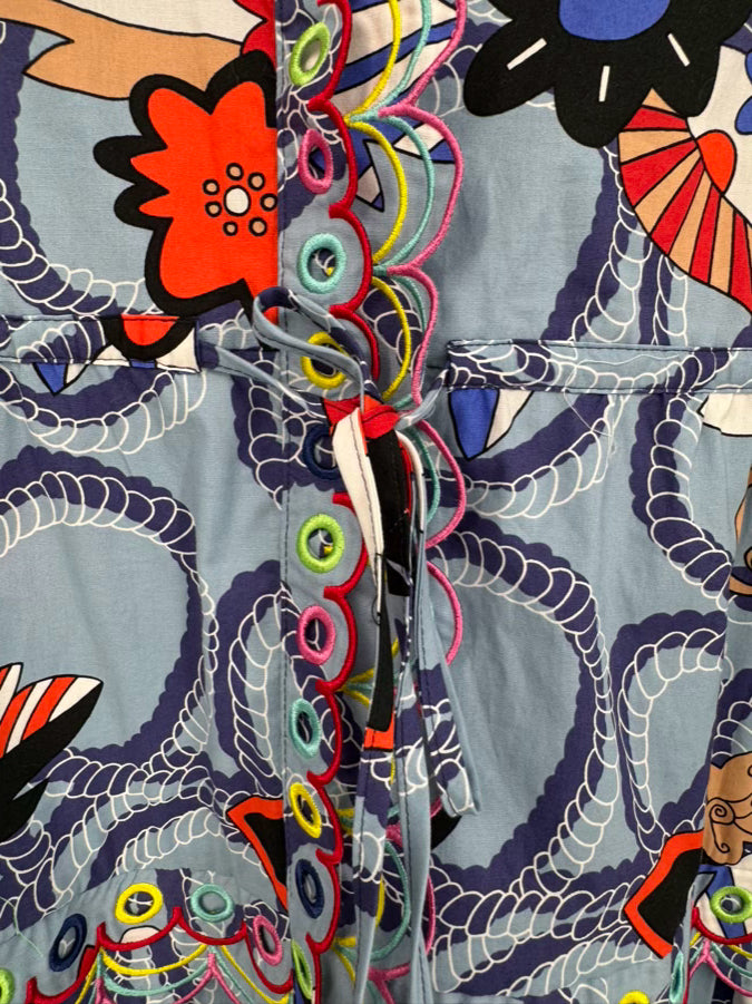 CELIA B Size XL Blue & Multi-Color Scallop Design Dress