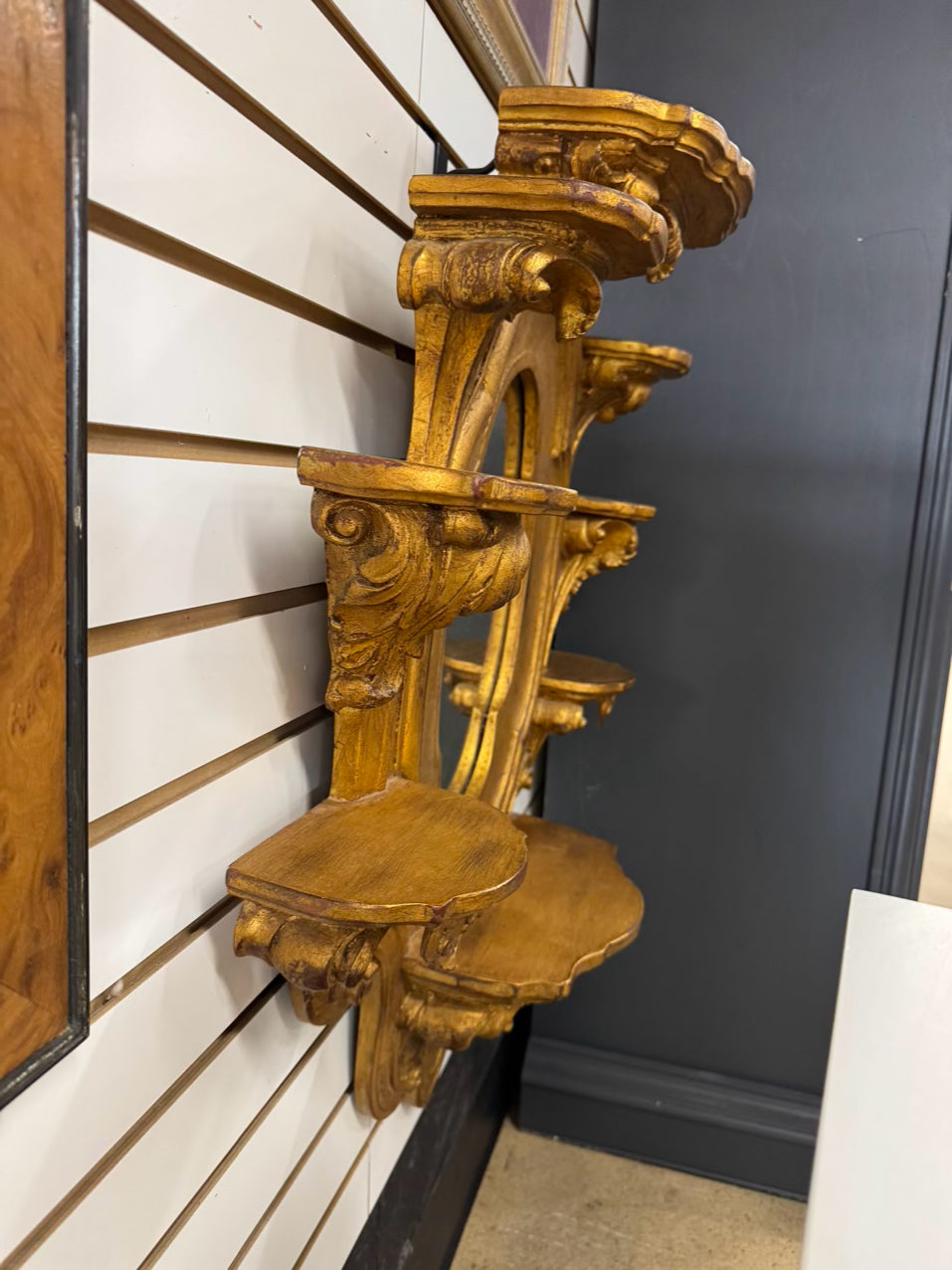 CHELSEA HOUSE Gilt Wood Mirror w/ Shelves on Sides
