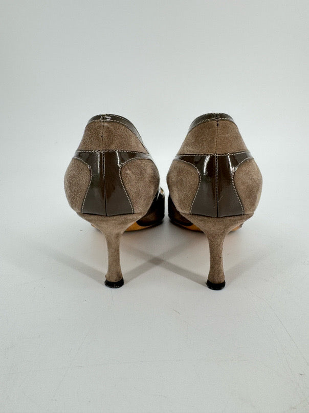 JIMMY CHOO Size 36.5 Taupe Leather Kitten Heels