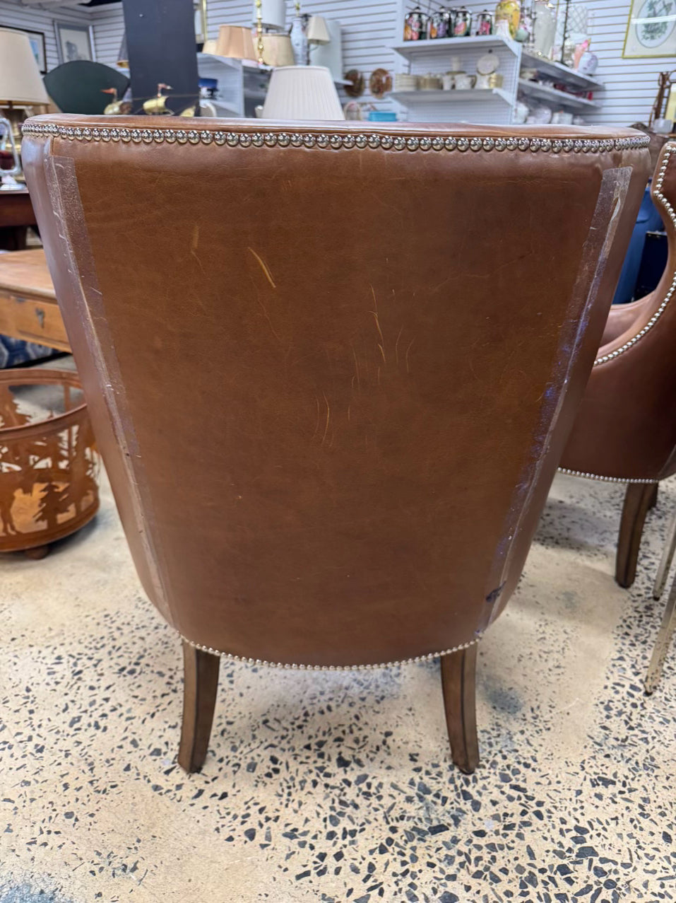 WILLIAMS SONOMA Caramel Leather Nailhead Pair of Chairs
